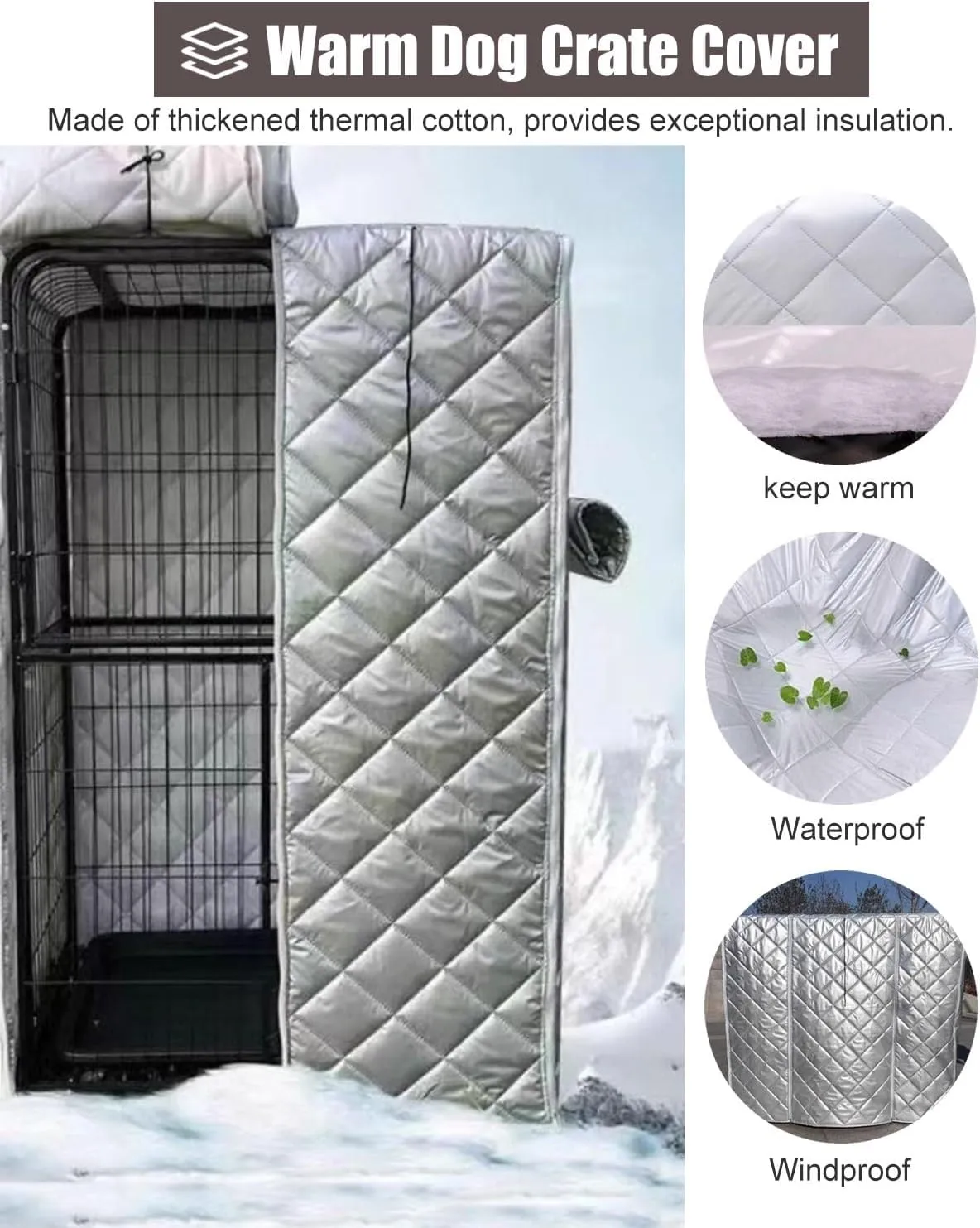 ZIMGOD Warmth Dog Crate Cover for Winter Outdoor, Insulated & Breathable Dog Cage Cover 24 30 36 42 48 Inch, Kennel Privacy Covers to Keep Warm, Custom Size(76x48x53cm (30x19x21in))