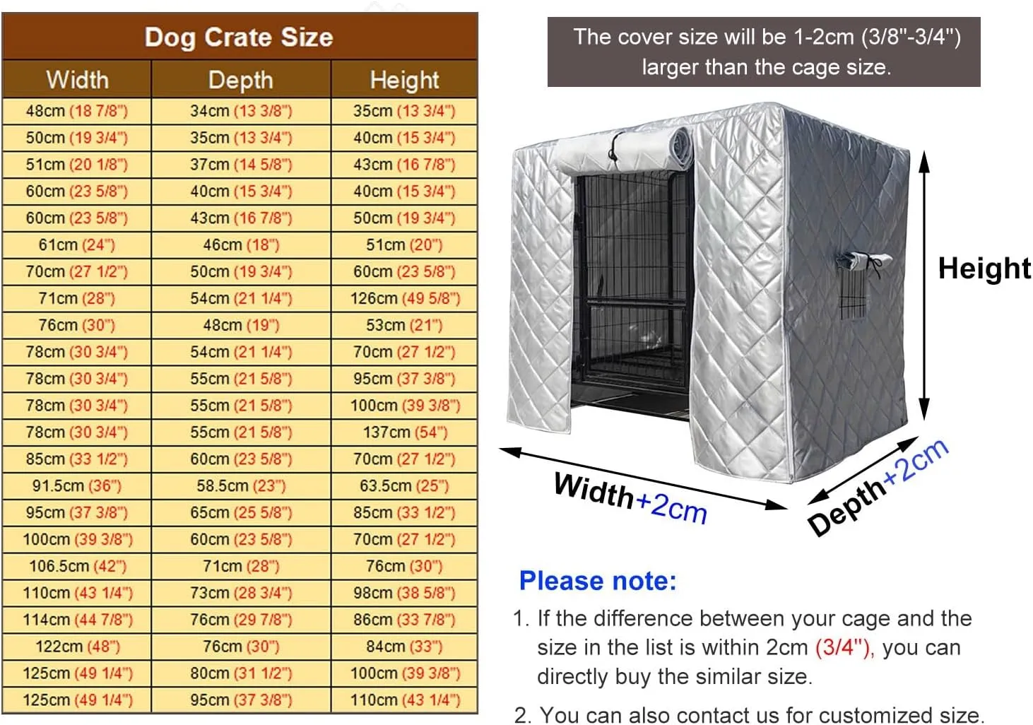 ZIMGOD Warmth Dog Crate Cover for Winter Outdoor, Insulated & Breathable Dog Cage Cover 24 30 36 42 48 Inch, Kennel Privacy Covers to Keep Warm, Custom Size(76x48x53cm (30x19x21in))