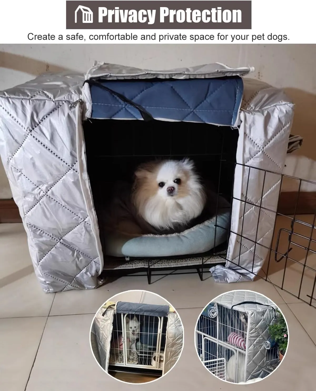 ZIMGOD Warmth Dog Crate Cover for Winter Outdoor, Insulated & Breathable Dog Cage Cover 24 30 36 42 48 Inch, Kennel Privacy Covers to Keep Warm, Custom Size(76x48x53cm (30x19x21in))